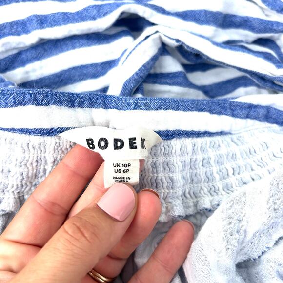 Boden Ada Double Cloth Blue White Stripe Midi Dress Sundress 6 Petite Black Belt - Picture 6 of 10